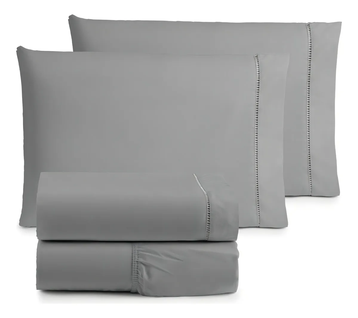 Jogo De Lençol King Size 04 Peças 600 Fios - Toque Macio. Cor Cinza Desenho Do Tecido Liso