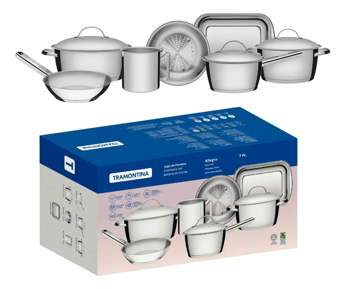 Jogo De Panelas Allegra Tramontina Inox 7 Peças